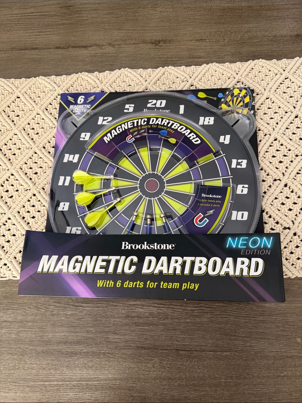 Brookstone Magnetic Dartboard — Black, Purple & Neon Yellow